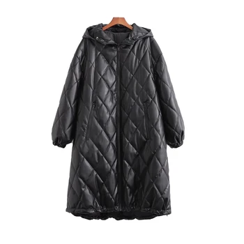 xikom 2021 Žiemos Derliaus Šiltas black pu Gobtuvu Apykaklės Medvilnės Drabužius Moterų Atsitiktinis Kailis Streetwear ilgomis Rankovėmis Parkas Elegantiškos Viršų