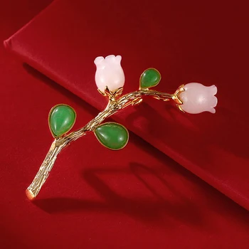 Įkvėpimo dizaino, natūralios Hetian rožinė jade gėlių žalia chalcedony sagė Kinų stiliaus šviežių cheongsam corsage priedai