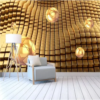 Šiuolaikinio Abstraktaus Banguoti Aukso Metalo Kvadratų ir Kosmoso Srityje Sienos Freskos 3d Tapetai Kambarį Miegamojo Sienos 3D Namų Dekoro