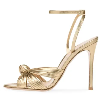 Šviesos Aukso Stiletto Moterų Bateliai Moterims Dizaineris Sandalias Mujer Rišti Lankas Sandalai Šalies Zapato Aukšti Kulniukai Chaussure Femme
