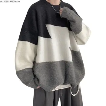 Žiemą Vyrai, O-Kaklo Overd Megztinis 2022 Hip-Hop Harajuku Streetwear Korėjos Stiliaus Prarasti Šiltas Kratinys Puloveris Trikotažas Megztinis